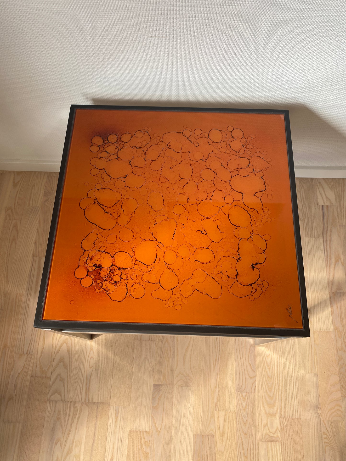 Vintage glass sofa table by J. Hald – original piece by Jean René Talopp