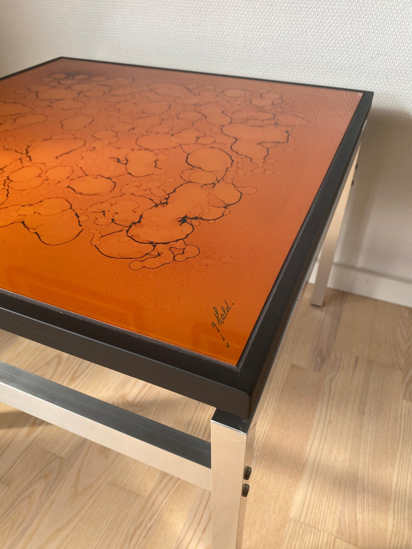 Vintage glass sofa table by J. Hald – original piece by Jean René Talopp